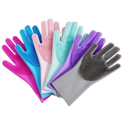 Food Grade BPA Free Heat Resistant Kitchen Cleaning Washing Brush Scrubber Reusable Dish Washing Silicone Gloves