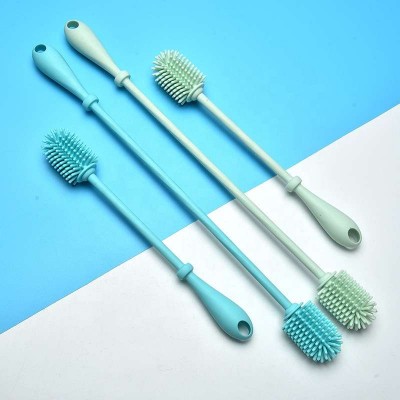 Eco-friendly Long Handle Grips Soft Glass Water Cup Baby Milk Bottle Cleaning Brush Silicone Bottle Brush